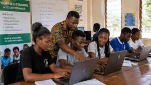 Youth empowerment in Ghana supported by a charity foundation in Ghana through leadership training led by Serene Future Foundation. youth skills training in Ghana.